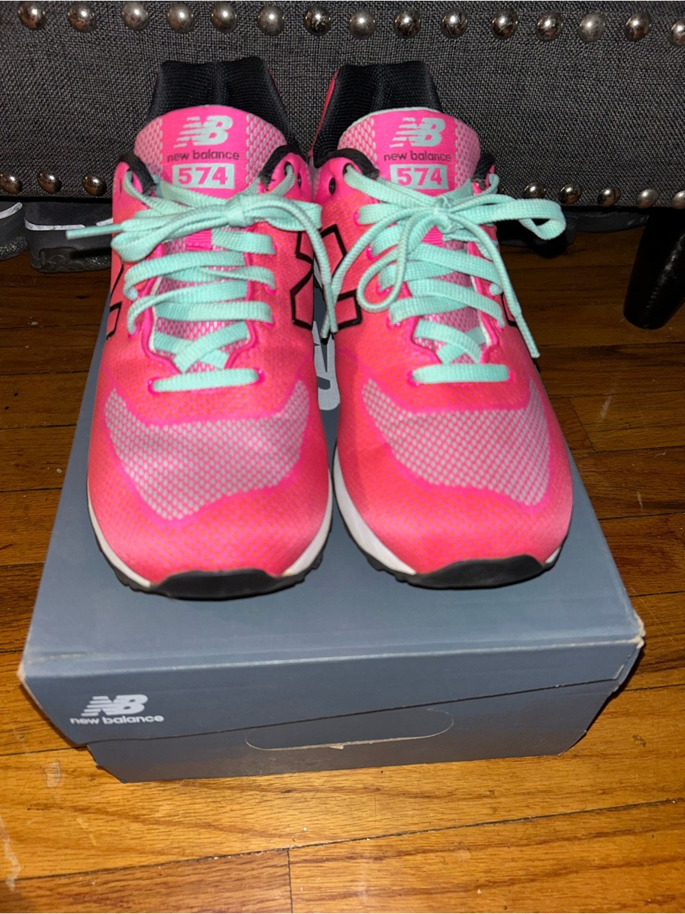 New Balance Women’s Hot Pink & Mint Lace-Up Sneakers 574 - Picture 2 of 8